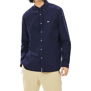 New Mens Lacoste Regular Fit Navy Solid Button Down Oxford Shirt L / 42