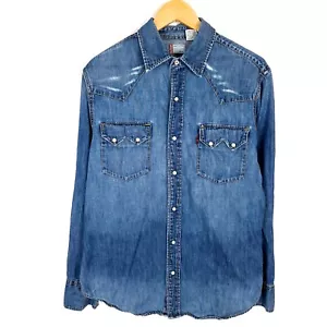 LEVI STRAUSS & CO Uomo Jeans Camicia Taglia M Western Punto Collo Cotone Blu - Foto 1 di 10