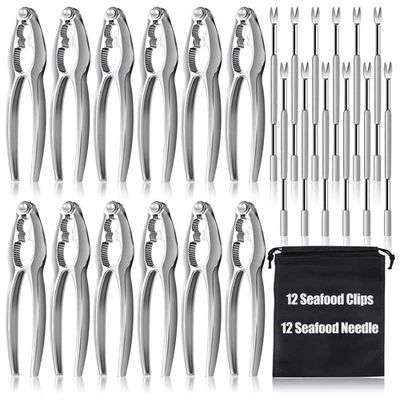 Juego de 24 galletas para patas de cangrejo, 12 galletas para nueces, 12 horquillas de acero inoxidable, estante... Foto 1 de 4