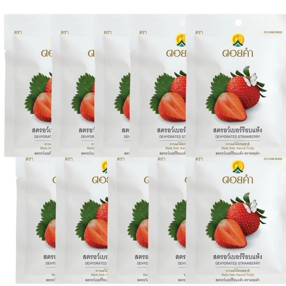 4x25g Dried Natural Fruit Dehydrated Strawberry Vegan Food Thai Snack Doi Kham