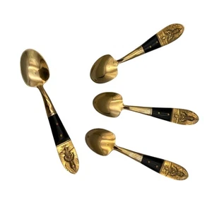 Vintage SIAM Messing & schwarze Griffe geprägt 4,25" kleine Löffel 4er Set Thailand - Bild 1 von 4