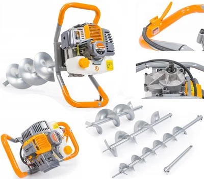 Powermat Benzin-Erdbohrer 6 PS 52 ccm inkl. 3 Bohrer 10/20/30cm