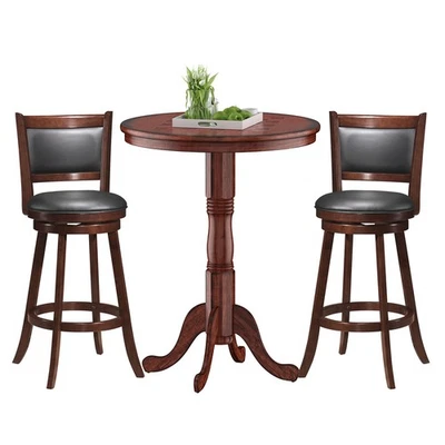 Costway 3pcs Pub Table Set 30" Round Bar Height Table & 2pcs Swivel Bar Stools - Image 1 of 4