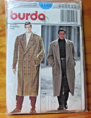 Burda 4148 Mens Coat Sewing Pattern Size 38 to 48 Vintage - Image 1 of 3