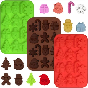 Christmas Chocolate Molds, 3Pcs Silicone Candy Molds 3D Christmas Tree Snowman S - Picture 1 of 12