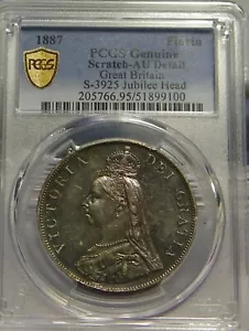 1887 1 FLORIN JUBILEE HEAD PCGS AU (scratch) - Picture 1 of 3