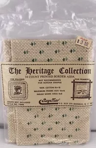 Raymar Aida Fabric Heritage Collection Oatmeal Green Leaf Print 14 Count 15”X15” - Picture 1 of 2