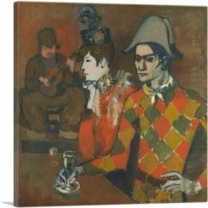 Harlequin with a Glass - Au Lapin Agile 1905 Canvas Art Print by Pablo Picasso - Picture 1 of 11