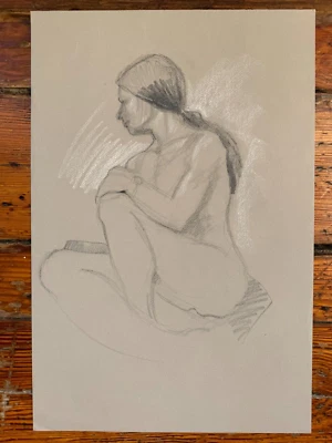 Drawing 1970's Portrait Female Figure Drawing Paper Pencil 12 x 18 - Image 1 of 4