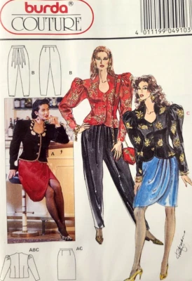 De Colección Años 90 UC Burda 4910 Patrón de Costura Manga Abullonada Chaqueta Falda Plisada Harén Pantalones Foto 1 de 4