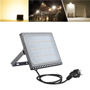 Proiettore LED 100W luce di inondazione LED con spina UE faretto esterno lampada da giardino bianco caldo - Foto 1 di 10