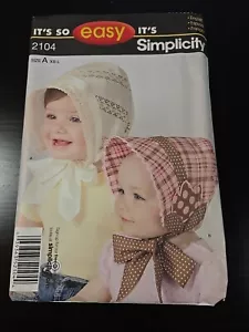 Simplicity Pattern 2104 Baby's Toddler's Bonnet Hat with Ties Size XS-L Uncut - Picture 1 of 2