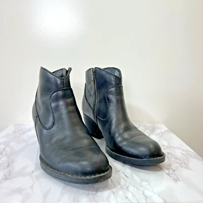 Born Women's Ankle Leather Cowboy Boots Size 8.5 Black Zip Western Festival Boho - Image 1 of 4
