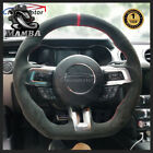 Fits 15-17 Ford Mutang Gt Full Black Alcantara Leather Flat Sport Steering Wheel
