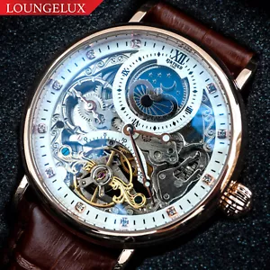 Reloj mecánico automático con volante de doble tiempo para hombre esfera blanca oro rosa marrón - Imagen 1 de 12