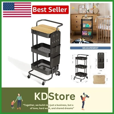 3 Tier Metal Rolling Cart with Table Top - Stylish Utility Storage Organizer - Image 1 of 4