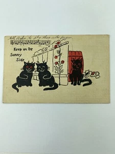 Keep On The Sunny Side schwarze Katze verschickt geteilte Rückseite Vintage Postkarte - Bild 1 von 4
