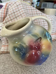 Vtg MCM Shawnee Pottery Beverage Pitcher USA #80 Fruit Ball Jug w/ Ice Lip - Picture 1 of 9