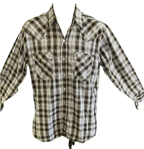 Ely Cattleman Western L/S Blue Black Plaid Shirt Poppers Men's Medium - Picture 1 of 5