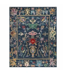 Blue Luxury Handmade Modern Oushak Rug With Green Pink yellow Accent Modern Rugs - Picture 1 of 8