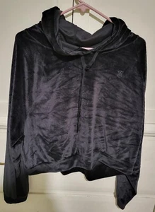Victoria's Secret On Point Women's Black Cropped Velvet Hoodie Size XL - Picture 1 of 3