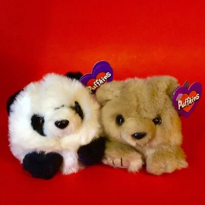 Puffkins Peluche Peter Panda Oso y Oso Miel con Etiquetas 1997 Lote De Colección de 2 Foto 1 de 4
