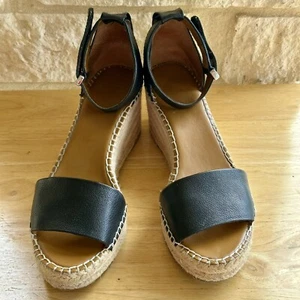 Franco Sarto L-Clemens Jute Wrapped Espadrille Wedge Heel Sandals 9M Black - Picture 1 of 10