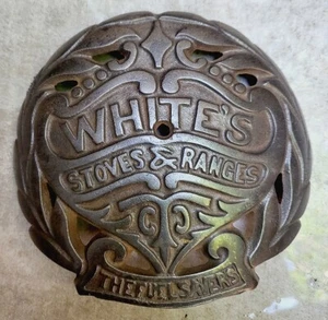 Antique Cast Iron White's Stove & Range Company Sign Plaque Stove Emblem - Picture 1 of 2