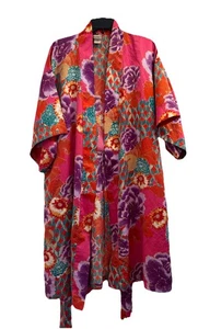 Bata sedosa kimono floral diseño geisha asiática multicolor Natori para mujer talla L - Imagen 1 de 18