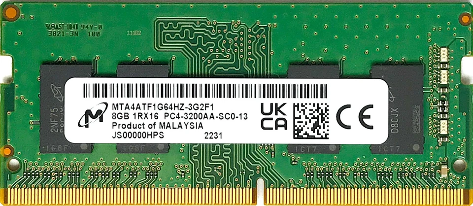 Micron 8GB 1Rx16 PC4-3200AA-SC0-13 DDR4 25600MHz SDRAM MTA4ATF1G64HZ-3G2F1 - Image 1 of 1