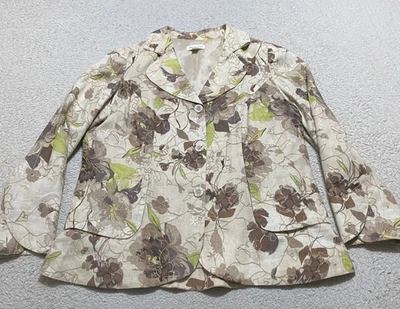 Blazer Coldwater Creek Mujer 20 Multicolor Floral Abotonado Manga Larga Lino Foto 1 de 4