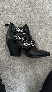 Rebecca Minkoff Black LEather Buckle Cowboy Style Moto boots.  Size 8M Excellent - Picture 1 of 18