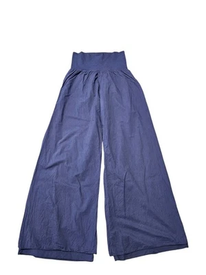 T PARTY Blue Foldover Waist Gauzy Cotton Lined Wide Leg Palazzo Pants M boho - Image 1 of 4