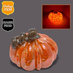 Vetro artistico zucca arancione iridescente stile Murano soffiato a mano vintage illuminato. - Foto 1 di 8