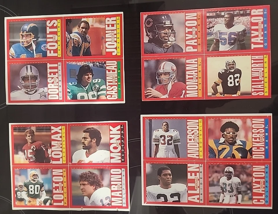 Lote de 4 fundos diferentes 1985 Topps Football caixa sem cortes MARINO PAYTON TAYLOR - Imagem 1 de 4