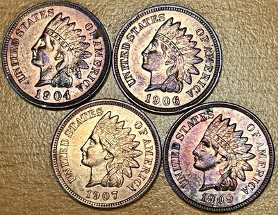 1904 1906 1907 1909 Indian Head Cent MS/BU Details Lot Set Collection 4 Diamonds - Image 1 of 2