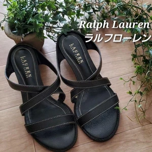 Ralph Lauren Leather Sandals Black Size 5.5 23.5cm Used - Picture 1 of 6