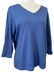 Camiseta para mujer LL Bean manga 3/4 cuello en V algodón azul talla grande - Imagen 1 de 4