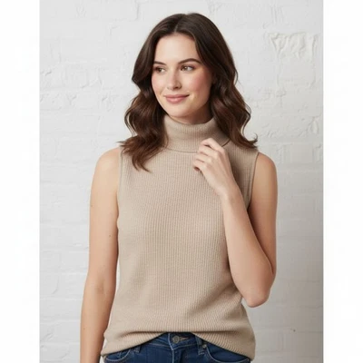 Feel The Piece by Terre Jacobs Oatmeal Tencel Sleeveless Turtleneck M/L - Image 1 of 4