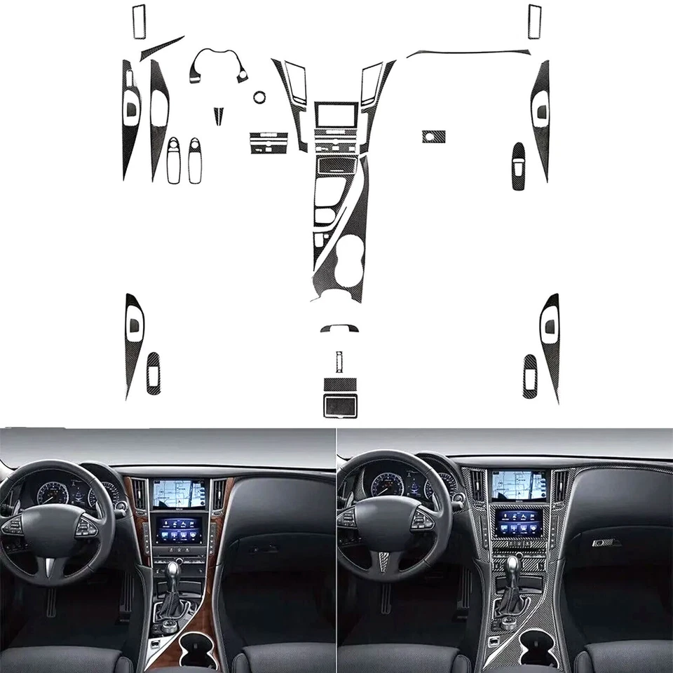 50 peças kits interiores completos conjunto de acabamento de fibra de carbono real para Infiniti Q50 Q60 2014-20 - Imagem 1 de 4