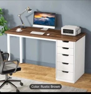 Modern Dining Table Computer Desk With 5 Drawers, 119.38 cm Rustic Brown Home... - Picture 1 of 4