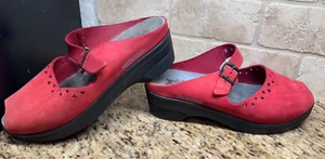 Zuecos de cuña Mephisto Mary Janes punta abierta talla 40 EE. UU. 9 cuero rojo relax aire - Imagen 1 de 12