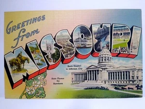 Greetings From Missouri Large Big Letter Postcard Linen Vintage Tichnor Unused - Picture 1 of 2