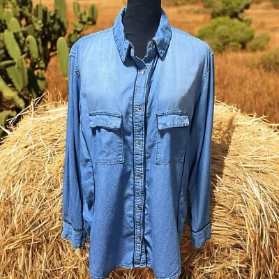 Top Lee Riders Shape Illusions para mujer talla XXL azul cambray denim occidental Foto 1 de 4