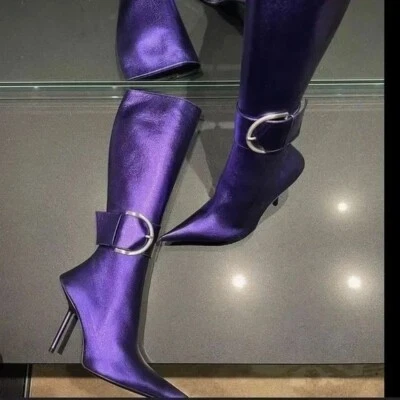 Botas Balenciaga Púrpura Essex 110mm Metálicas Punta Cuero Talla 38 Foto 1 de 4