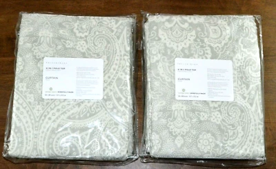 Juego de 2 cortinas de algodón y lino estampado cachemir Vanessa Pottery Barn 50x84 gris Foto 1 de 4