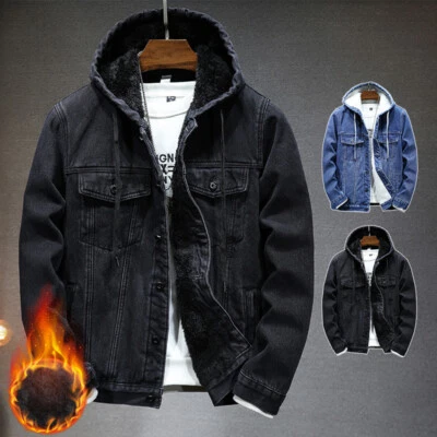 Chaqueta de mezclilla de invierno para hombre Abrigo con capucha Línea polar Cálida Gruesa Prendas exteriores Chaqueta Foto 1 de 4