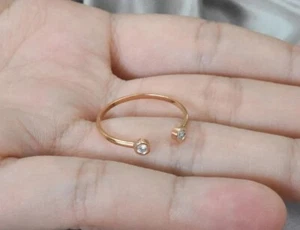 Bezel Set Two Diamond Open Ring in 18k Solid Gold / Diamond Cuff Ring - Picture 1 of 9