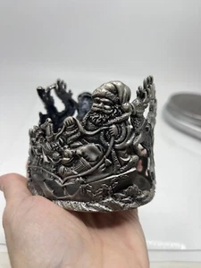 Santa Claus Reindeer Design Pillar Candle Holder Pewter Christmas Holiday - Picture 1 of 7