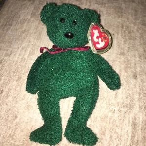 Retired TY Beanie Baby 2001 Holiday Teddy Green Bear RARE TAG ERROR - Imagen 1 de 4
